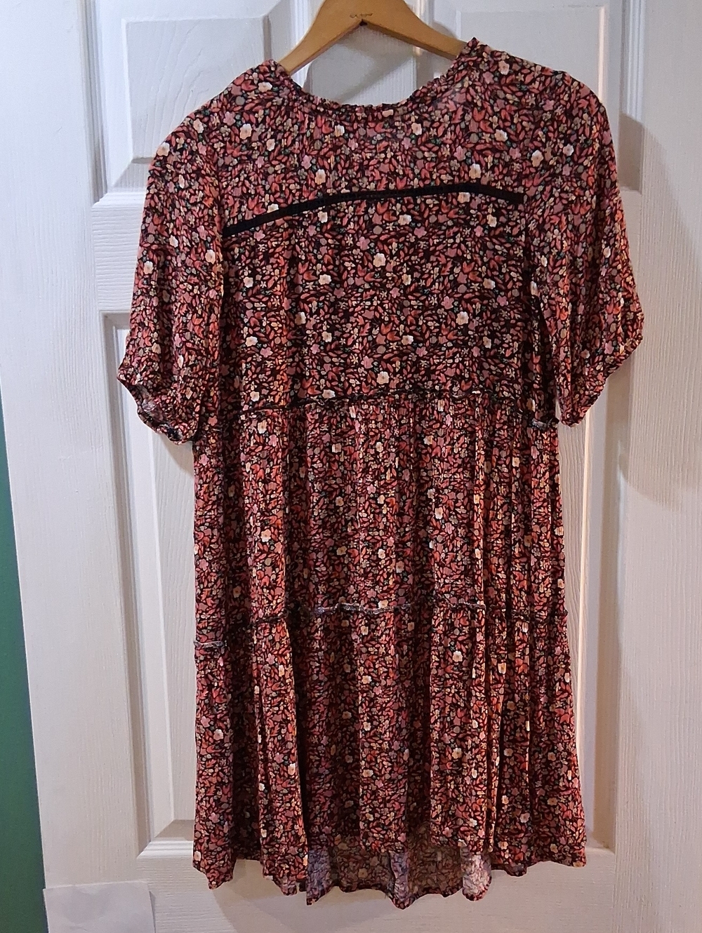 Knox Rose Rust Floral Tiered Short-Sleeve Dress Fall Ready Print